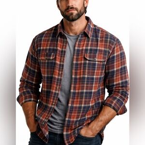 Tailor Vintage Luxe Performance Richardson Plaid Flannel Large Burnt Orange Navy